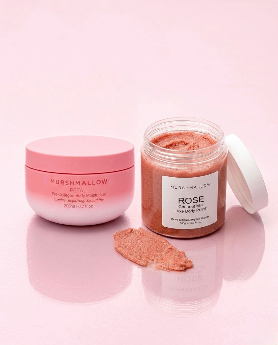 Rose Body Polish + Moisturiser [ Exfoliate + Treat & Hydrate]